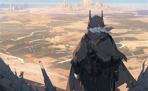 Premium AI Image | Looking at a vast desert landscape anime art style