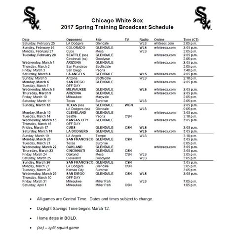 White Sox Spring Broadcast Schedule Released - Spring Training Online