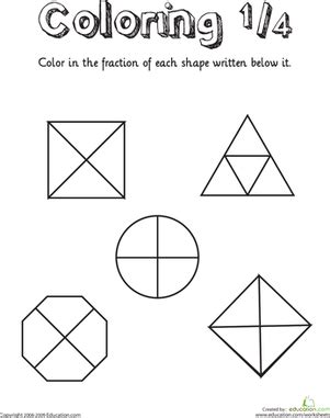 Coloring Shapes: The Fraction 1/4 | Worksheet | Education.com | Fractions worksheets, Fractions ...