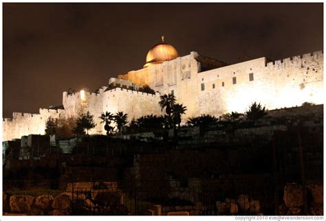 Night view of a dome and walls of the Old City of Jerusalem. (Photo ID ...