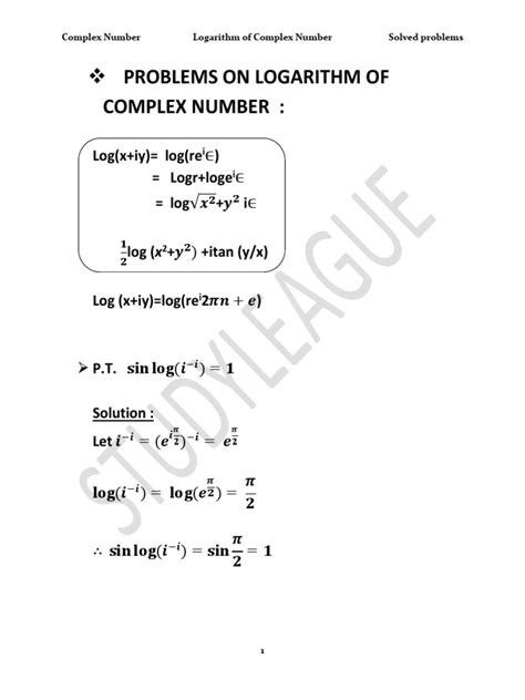 6.Problems on Logarithm of Complex Number | Logarithm | Complex Number