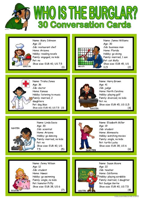 WHO IS THE BURGLAR? - 30 Conversatio…: English ESL worksheets pdf & doc