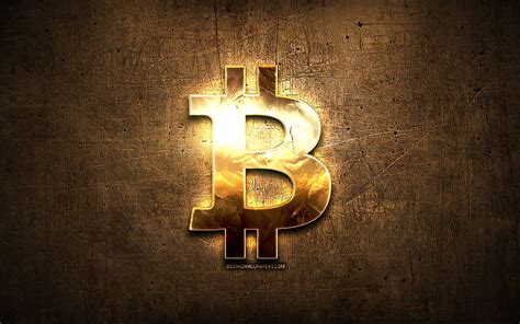 Bitcoin golden logo, cryptocurrency, artwork, brown metal background ...