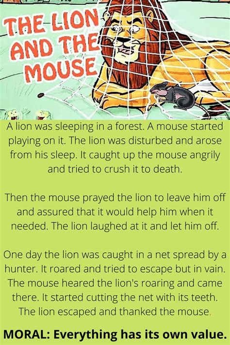 The Lion and The Mouse Story with Moral for kids | Lion and the mouse ...