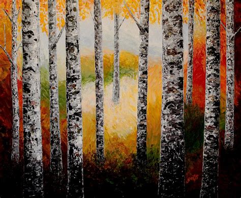 Autumn Birches Forest Scent palette knife painting Painting by Georgeta ...