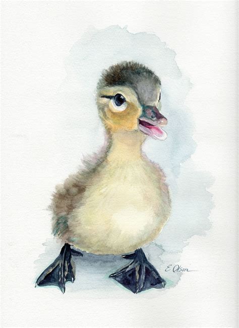 ORIGINAL Watercolor Duck, Duckling wall art, Nursery decor, Animal art, Baby animal art, Nursery ...