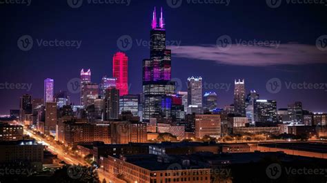 Night view of Willis Tower - formerly Sears Tower. Generative AI ...