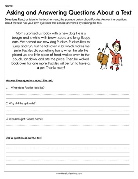 Asking and Answering Questions about a Text Worksheet - Have Fun Teaching | 2nd grade reading ...