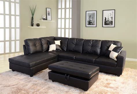 Amazon.com: Beverly Fine Furniture Left Facing Russes Sectional Sofa Set With Ottoman, Black ...