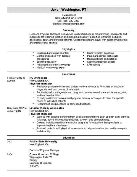 Professional Physical Therapist Resume Examples | LiveCareer | Resume examples, Student resume ...