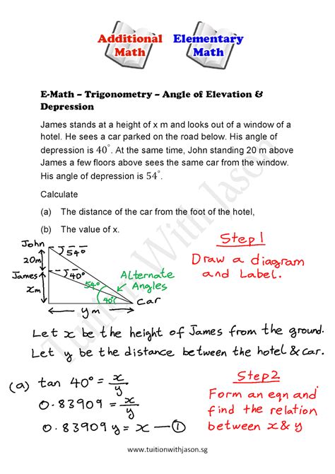 E-Math - Trigonometry - Angle of Elevation & Depression | Singapore Additional Math (A-Math) and ...