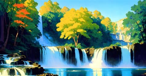 Premium AI Image | Magical Waterfall Jungle forest illustration river ...