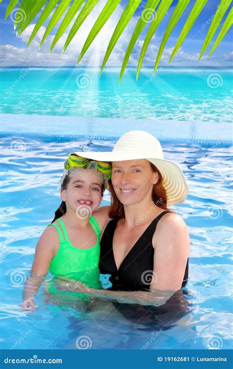 Mother and Daughter Hug in Pool Tropical Beach Stock Image - Image of little, mayan: 19162681