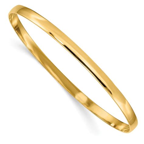 14K Yellow Gold bracelet Bangle 4 mm 4mm Solid Polished Half-Round Slip-On - Walmart.com