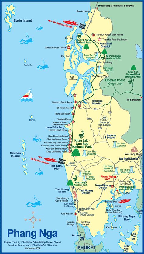 Map of Phang nga Thailand-Phang Nga map and hotels Phamg Nga Khao Lak