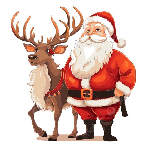 Santa And Rudolph Vector, Sticker Clipart Santa Claus Stand With ...