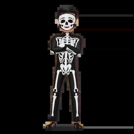 Boy In Skeleton Costume Standing Hand Folded 3D Illustration download ...