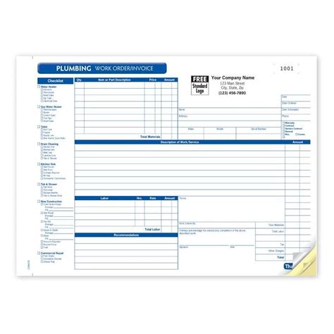 Plumbing Work Order Forms - Furniture Wood