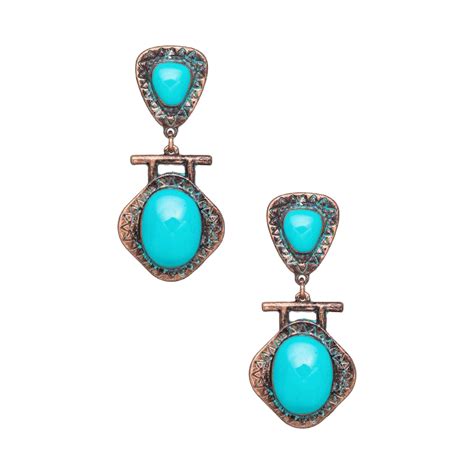 Western Style Boho Copper Metal Turquoise Drop Earrings | SABLEWEAR™
