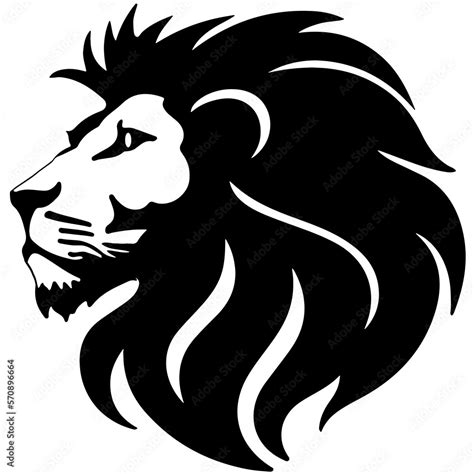 Lion's head for printing or tattooing. Black and white monochrome ...