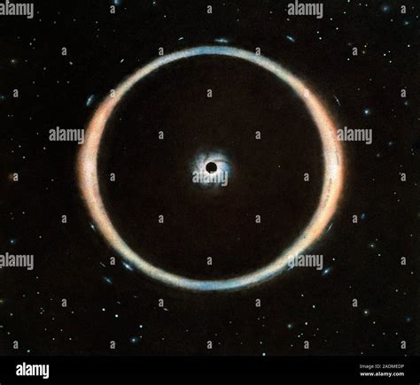 Einstein ring. Artwork of an Einstein ring, formed when two massive objects are perfectly ...