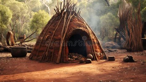 Outback Echoes: Rustic Aboriginal Hut Amidst Australian Wilderness ...