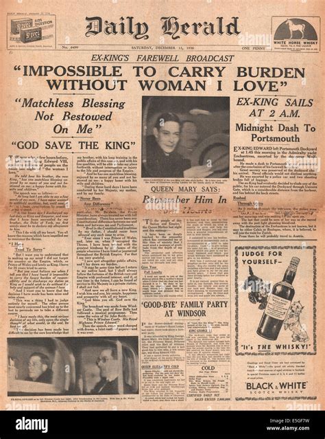 1936 Daily Herald front page reporting abdication of King Edward VIII ...