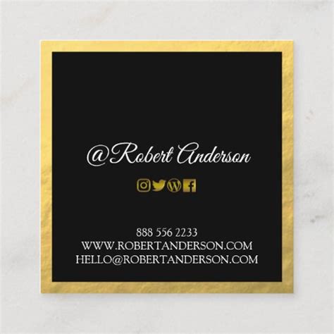 Elegant gold modern minimalist black square business card | Zazzle