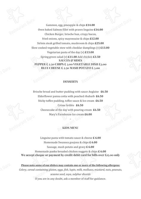 Menu at Falcon Hotel restaurant, Carmarthen