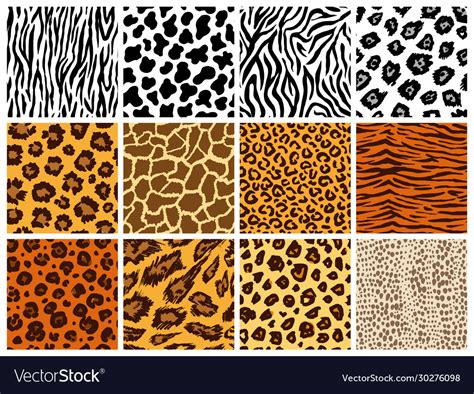 Animal seamless pattern set mammals fur Royalty Free Vector