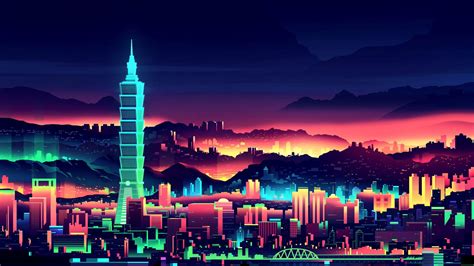 1920x1080 Resolution Vaporwave City Night 1080P Laptop Full HD Wallpaper - Wallpapers Den