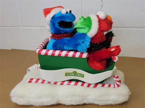 GEMMY SESAME STREET Animated Christmas Sled Plush Elmo Cookie Monster WORK GREAT $79.99 - PicClick