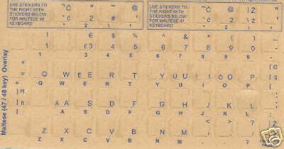 Maltese Keyboard Stickers Blue Letters Reverse Print | eBay