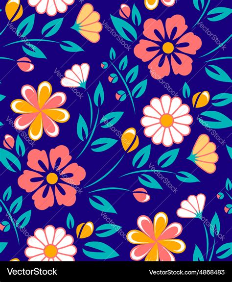 Seamless spring flower pattern on blue background Vector Image