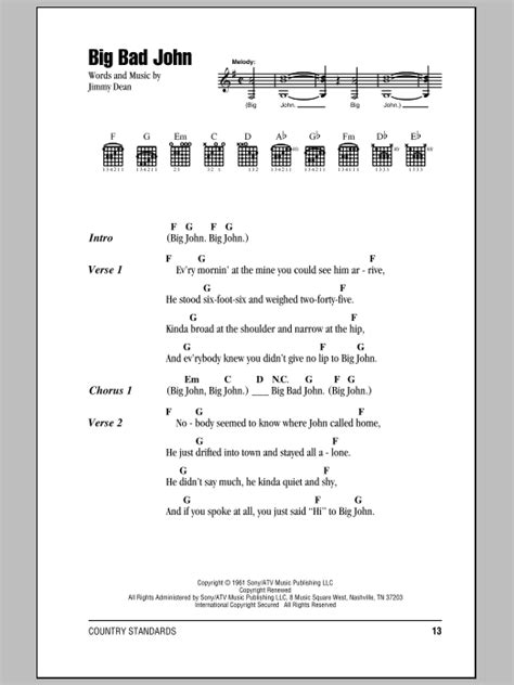 Big Bad John sheet music by Jimmy Dean (Lyrics & Chords – 84602)