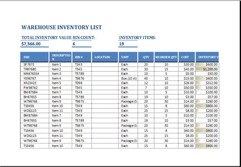 Warehouse Inventory List Template EXCEL | Word & Excel Templates