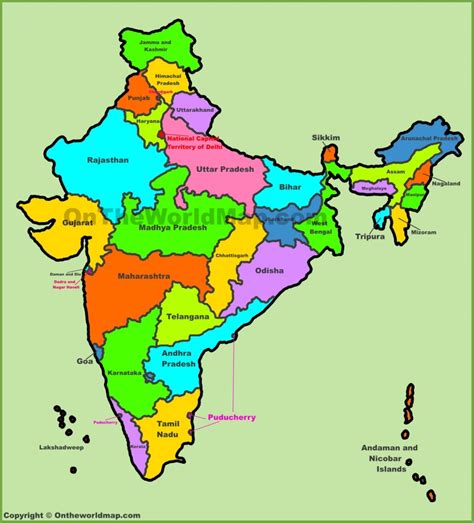 Administrative map of India (States and union territories of India) - Ontheworldmap.com