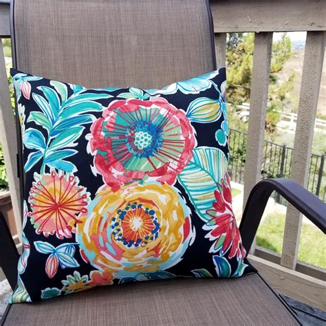 OUTDOOR Two Floral Pillow Covers Black Pillows Patio - Etsy