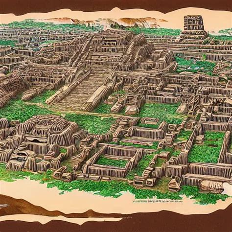 extremely detailed map of aztec ruins, by robert mccall | Stable ...