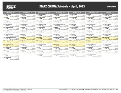 STARZ CINEMA Schedule - April, 2013