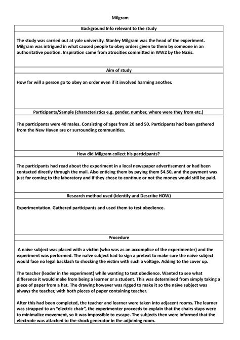 Milgram Summary - Milgram Background Info relevant to the study The ...