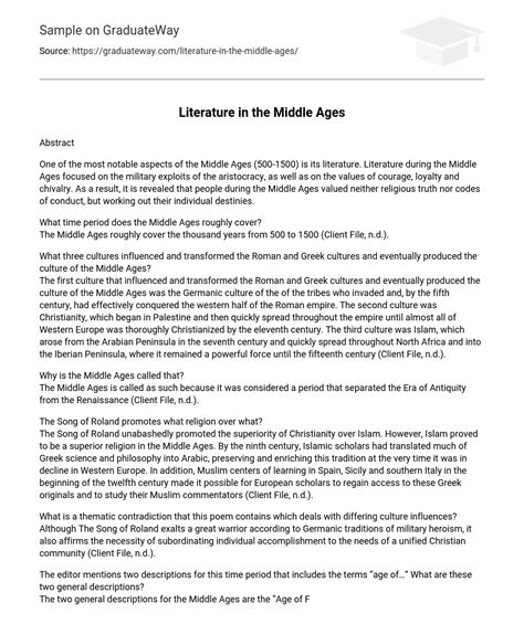 ⇉Literature in the Middle Ages Essay Example | GraduateWay