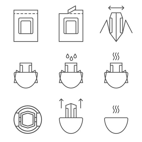 Drip coffee bag for easy brewing in a cup. Set of vector icons, black isolated illustration on ...