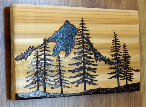 Woodburning Art Pyrography Mountains Pine Trees Landscape | Etsy