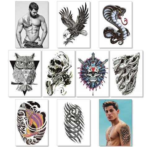 Buy Temporary Tattoos For Men Guys Boys & Teens - Fake Half Arm Tattoos ...