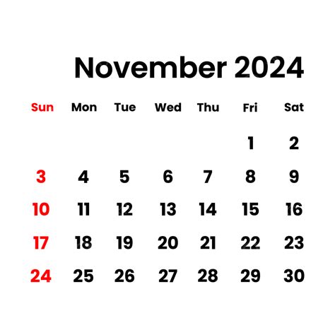 November 2024 Calendar Vector, November, 2024, Calendar PNG and Vector with Transparent ...