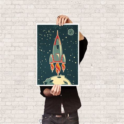 Space Ship Illustration Vintage Rocket Illustration - Etsy