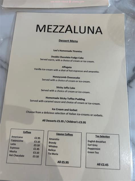 Online Menu of Mezzaluna Ristorante Restaurant, Barnsley, United Kingdom, S75 6FW - Zmenu