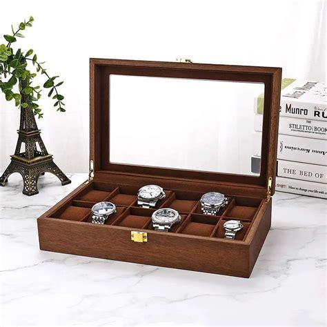 Walnut Wooden Watch Case Glass Skylight Storage Household Wooden Watch ...