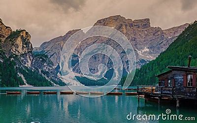 Lago Di Braies Braies Lake, Pragser Wildsee At Sunrise. Trentino Alto Adidge, Dolomites ...